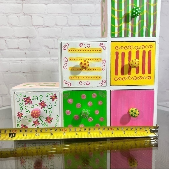 Hand painted 6 compartment organizer with drawers. 90s - Picture 7 of 15